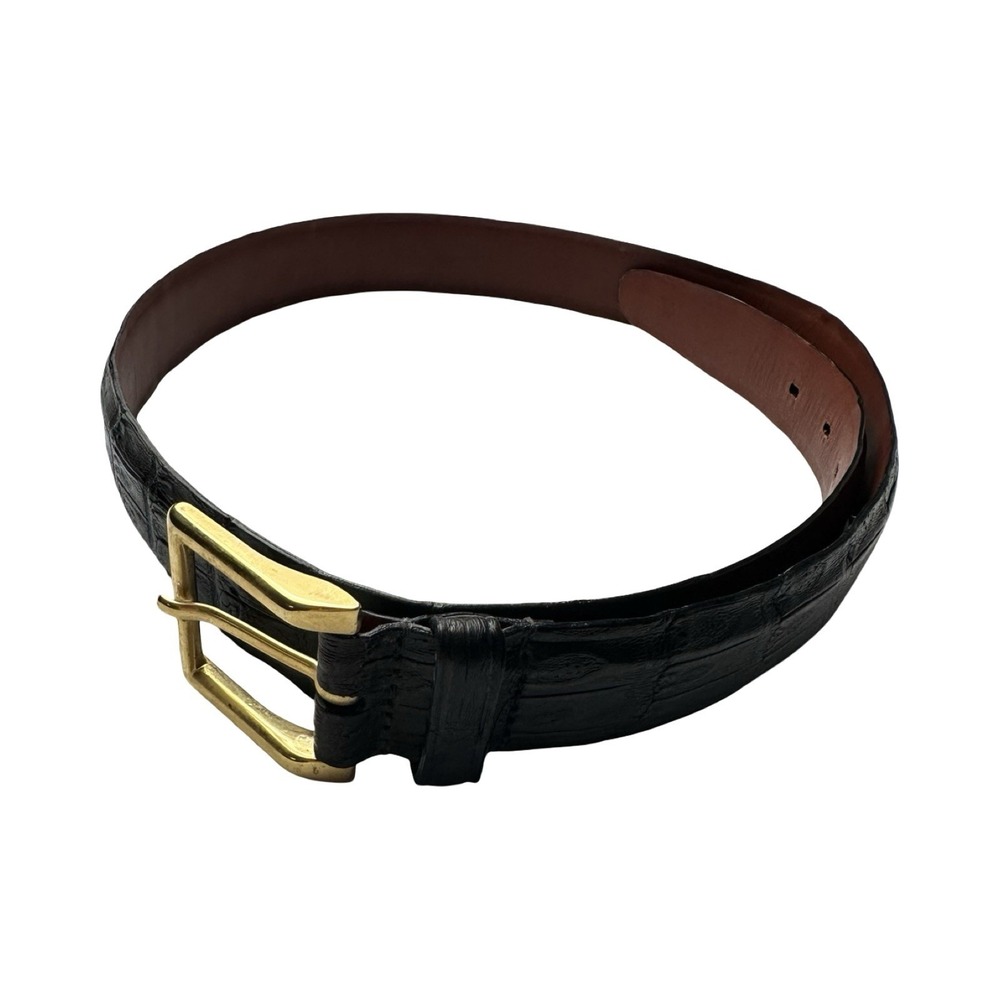 Bespoke Black Genuine Crocodile Belt Brass Buckle 1.25 Inch Width Size 34 USA